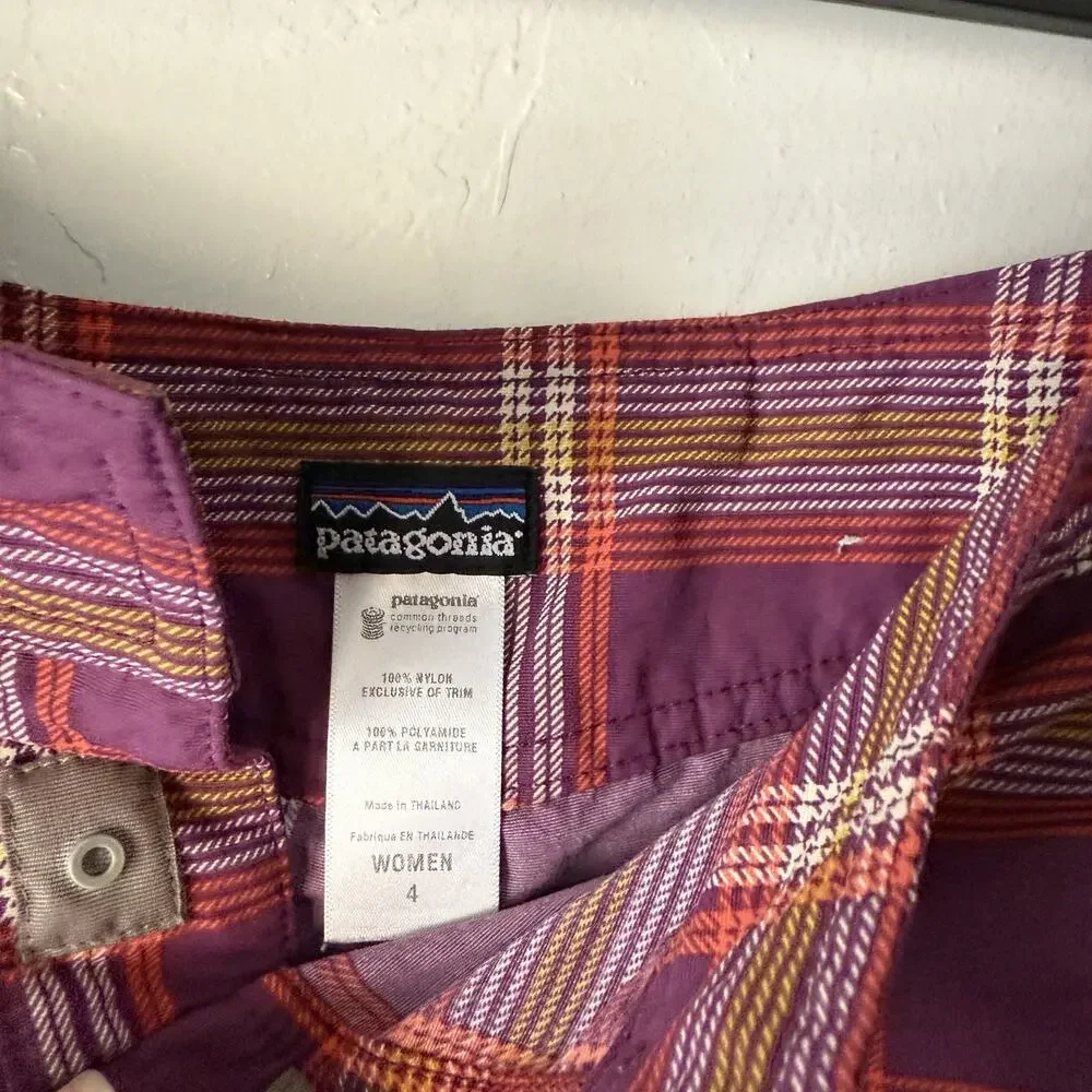 Patagonia Board Shorts Womens 4 Purple Plaid Swim Trunks Nylon Quick Dry Surf - Picture 7 of 7